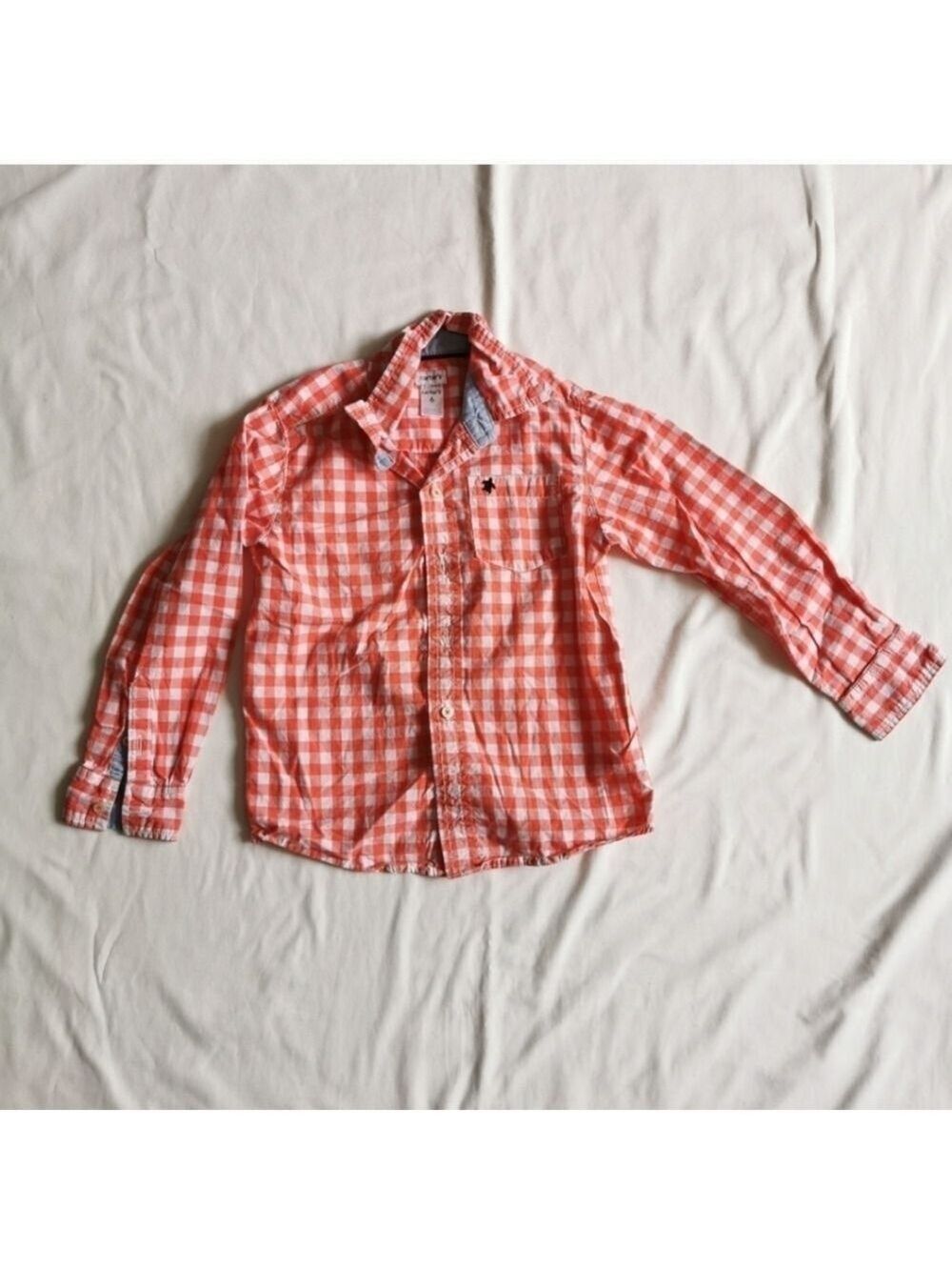 3/ $15 Plaid Orange and White button collared shirt